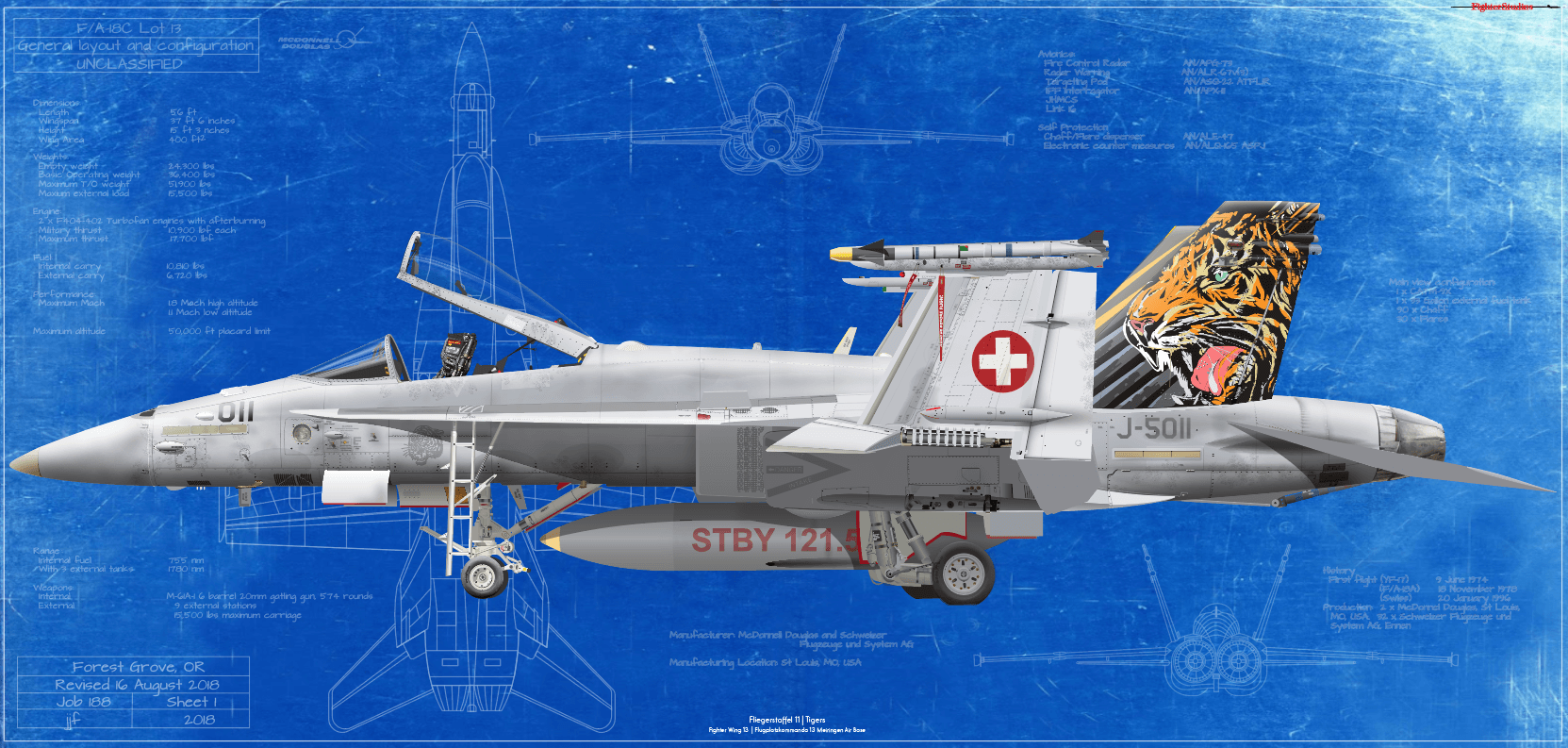 F/A-18C Hornet Fliegerstaffel 11 Tigers Fine Art Aviation Profile